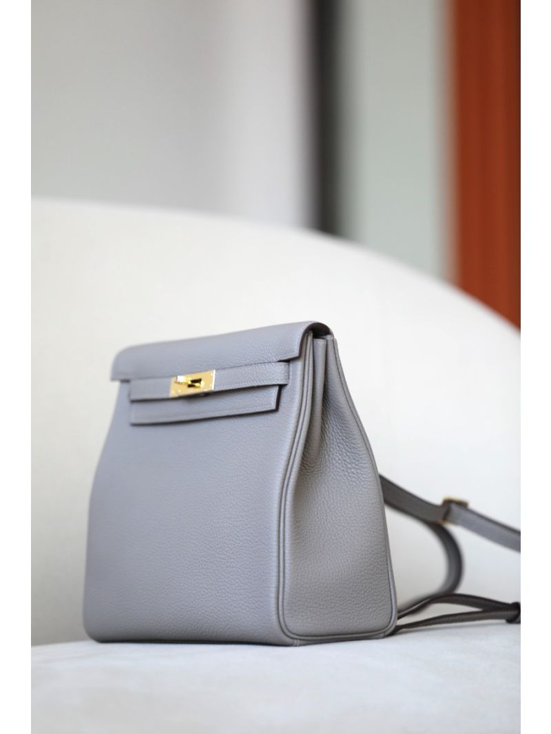 Hermes Kelly Ado Backpack Clemence M8 Gris Asphalt