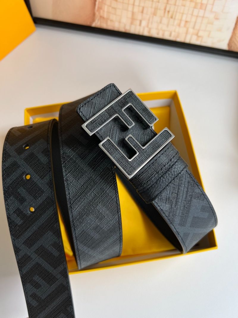 Fendi Timeless FF Squared Belt Black Leather Reversible Belt 7C0424L