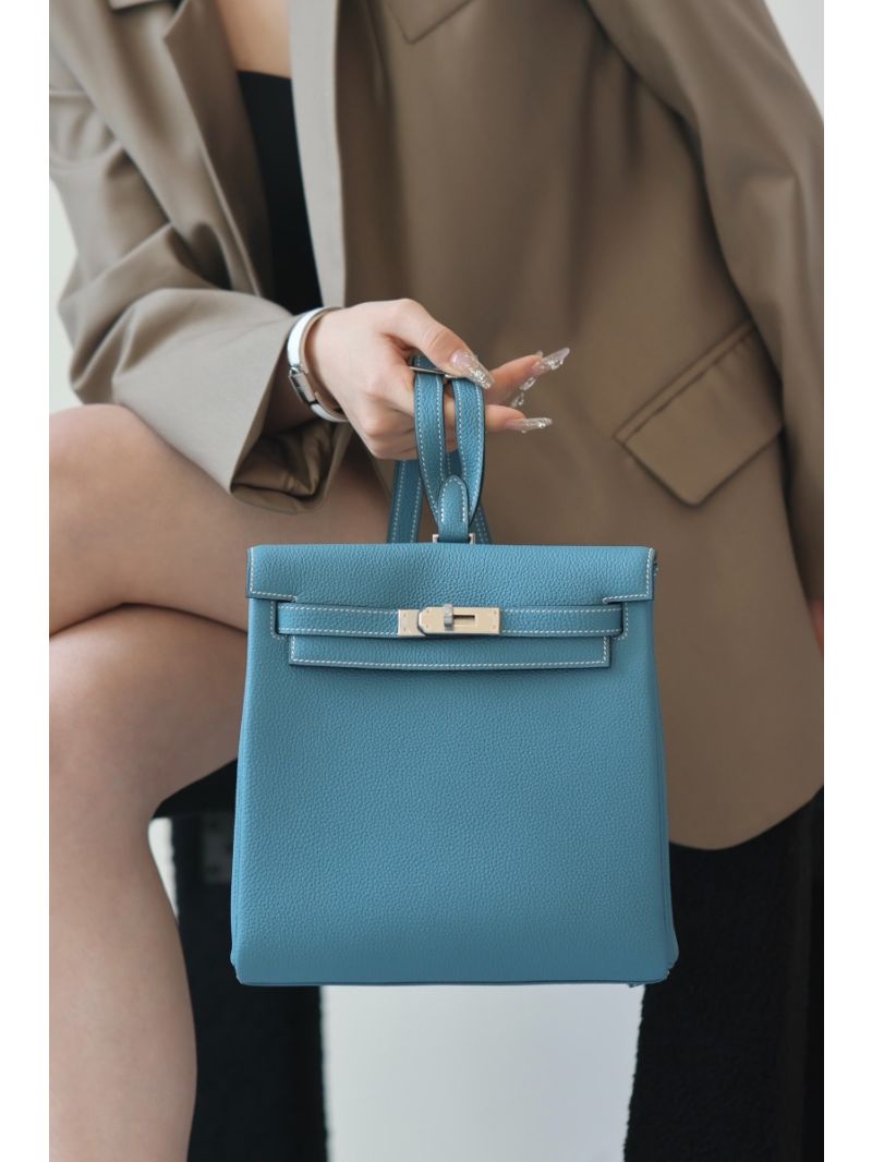 Hermes Kelly Ado Backpack Clemence CK75 Jean Blue