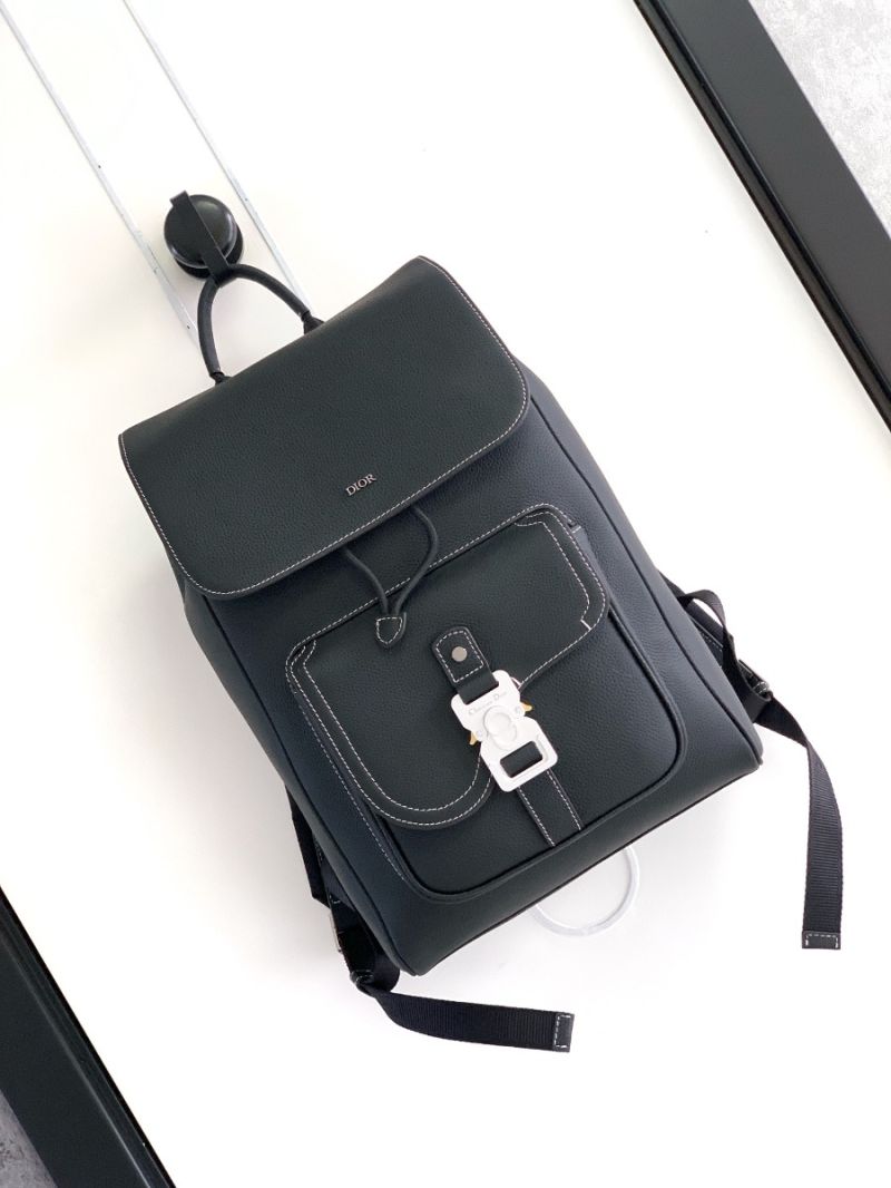 Dior Saddle Backpack with Flap Black Grained Calfskin 1ADBA200