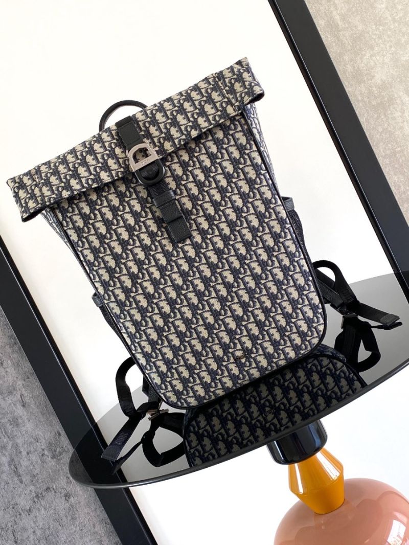 Dior 8 Roll Top Backpack Beige Blue Dior Oblique Jacquard 1ESBA216YK