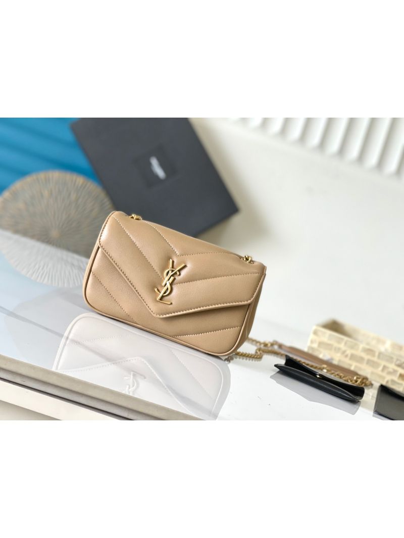 YSL Saint Laurent Loulou Mini In Lambskin 821749 Natural Tan