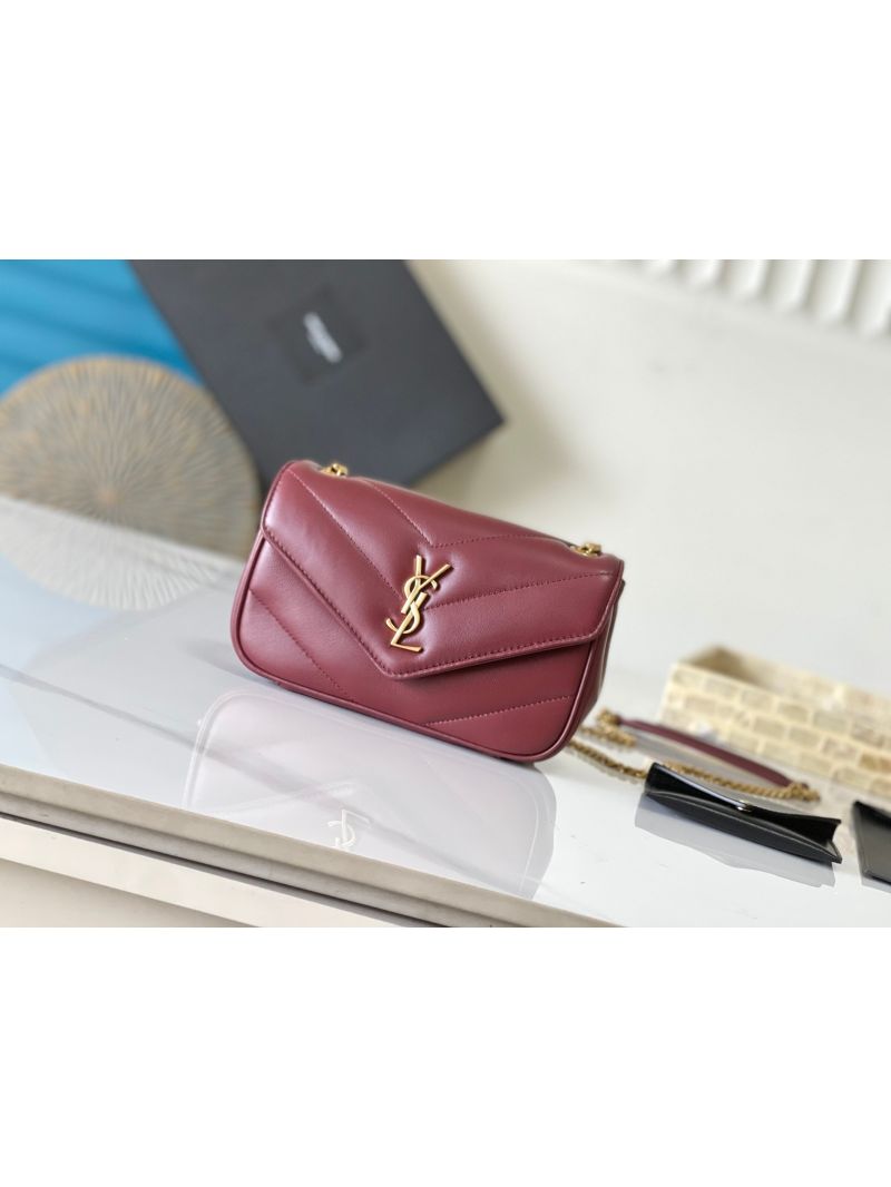 YSL Saint Laurent Loulou Mini In Lambskin 821749 Rouge Cabernet