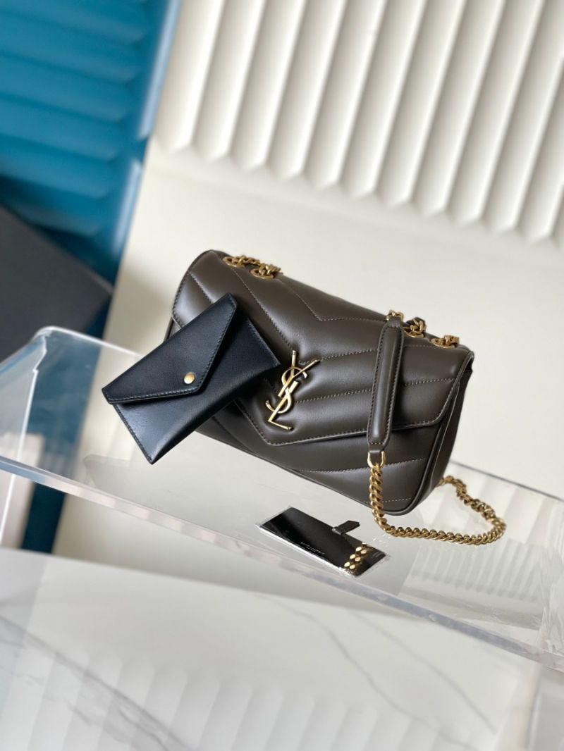 YSL Saint Laurent Loulou Small In Matelassé Lambskin 801437 Dark Strong Moss