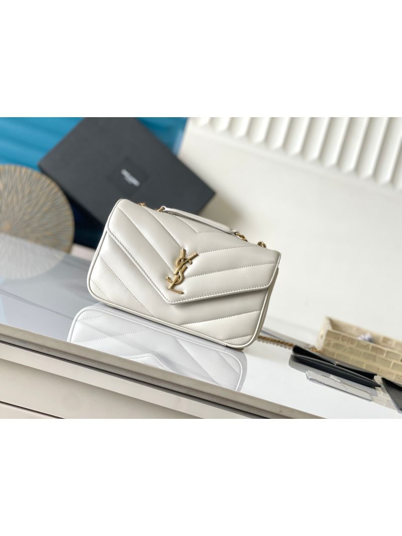 YSL Saint Laurent Loulou Small In Matelassé Lambskin 801437 Chalk