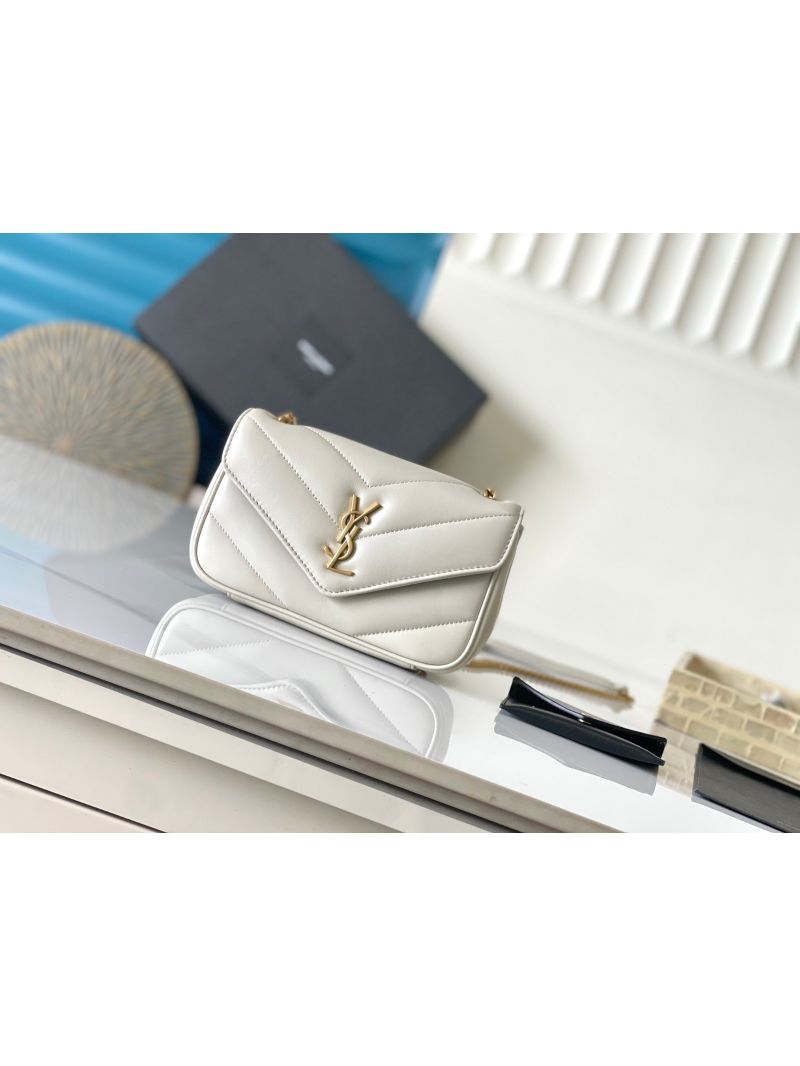 YSL Saint Laurent Loulou Mini In Lambskin 821749 Chalk