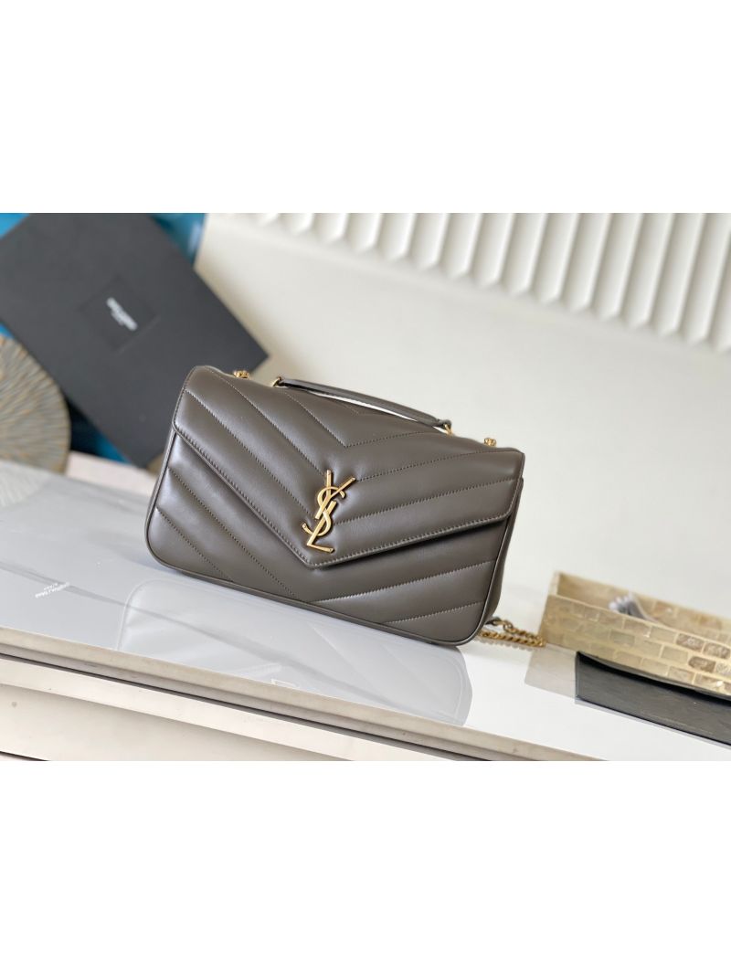 YSL Saint Laurent Loulou Medium In Matelassé Lambskin 801439 Dark Strong Moss