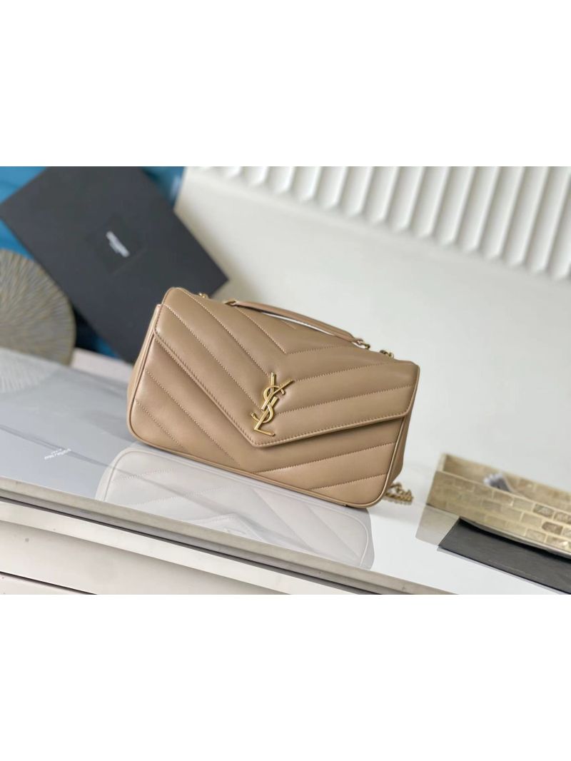 YSL Saint Laurent Loulou Medium In Matelassé Lambskin 801439 Natural Tan