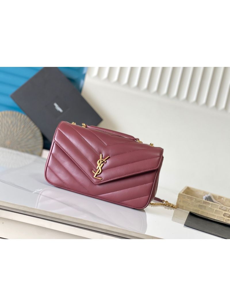 YSL Saint Laurent Loulou Medium In Matelassé Lambskin 801439 Rouge Cabernet