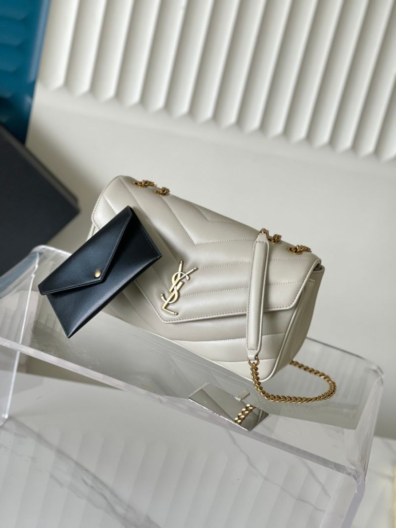 YSL Saint Laurent Loulou Medium In Matelassé Lambskin 801439 Chalk