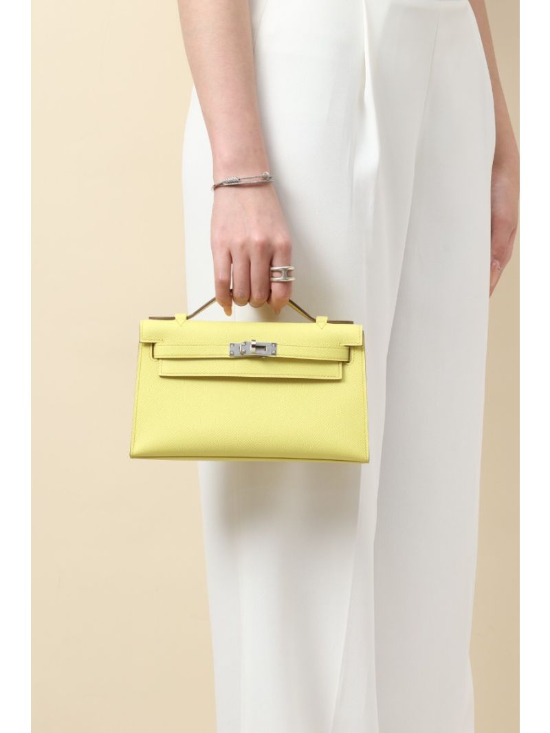 Hermes Kelly Pochette Clutch Bag in 9R Lime Epsom Leather