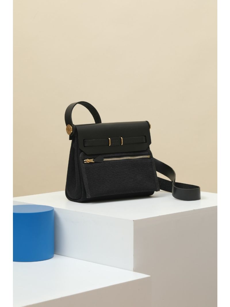 Hermes Herbag Zip 20 bag  in Militaire canvas and Hunter cowhide Black