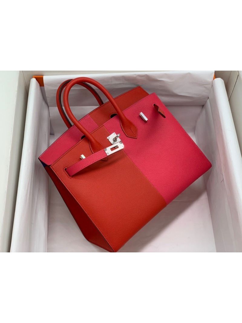 Hermes Birkin Sellier Bag in Tri-Color Casaque Veau Epsom Rouge de Coeur/Rose Extreme Epsom Leather