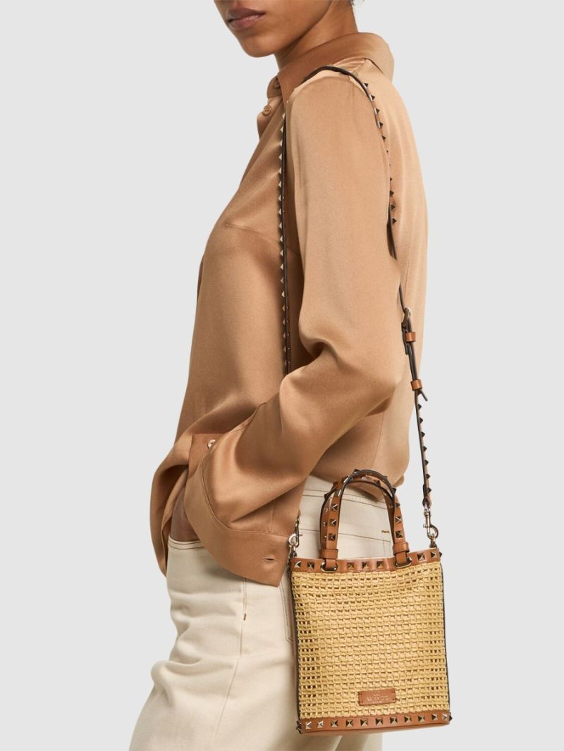 Valentino Garavani Rockstud Mini Raffia-Effect Bucket Bag