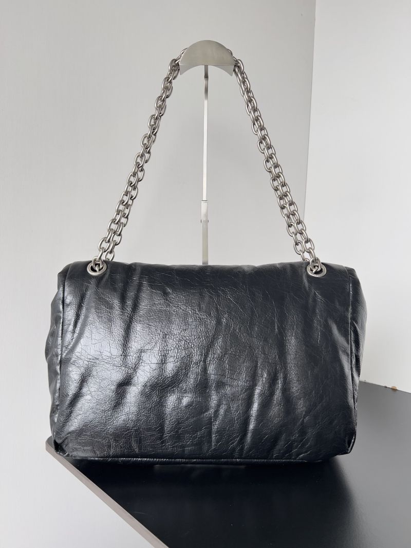 Balenciaga Monaco Medium Chain Bag in Crushed Calfskin Black