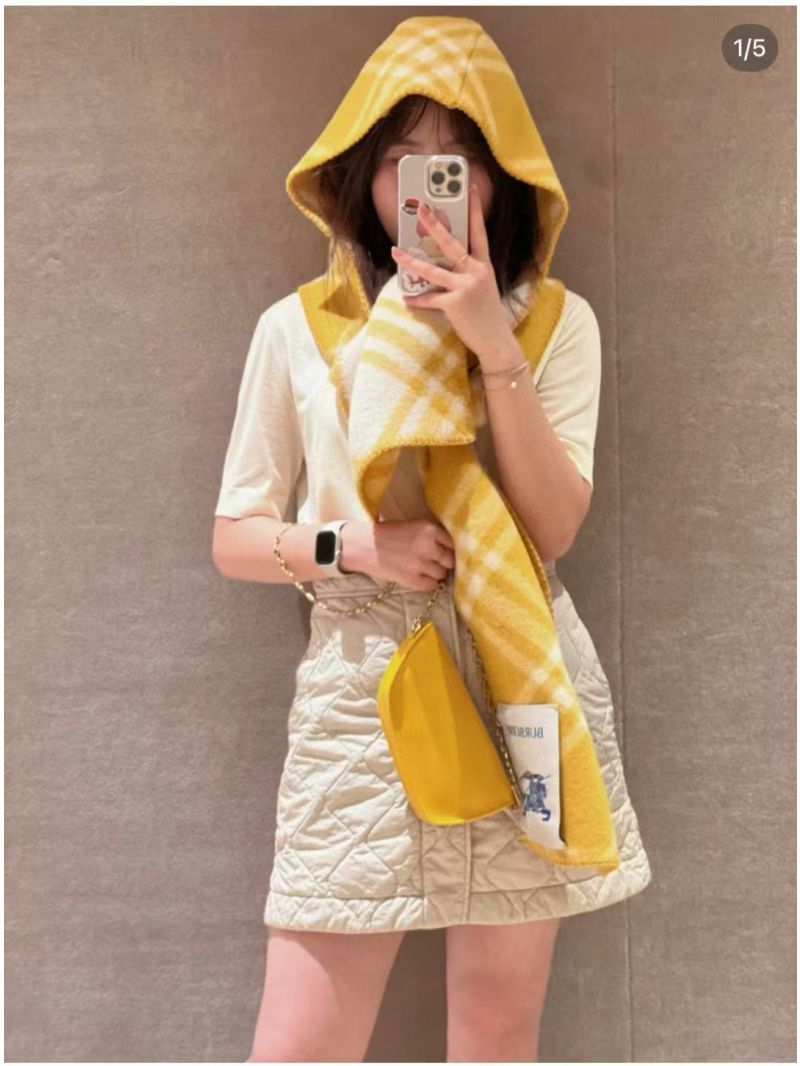 Burberry Yellow Cashmere Blend Hooded Shawl Scarf - Luxe Plaid, Cozy & Chic