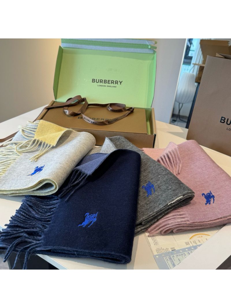 Burberry Navy Blue Lambswool Scarf with Iconic Equestrian Knight - Luxe & Timeless