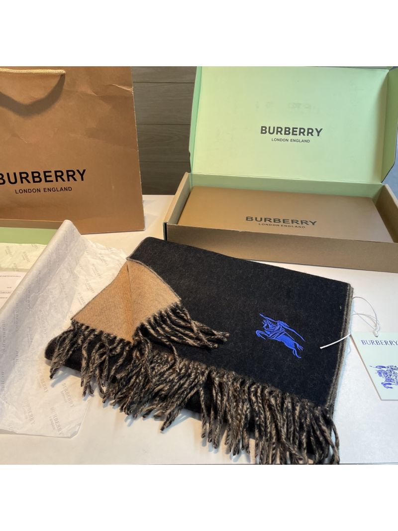Burberry Brown Lambswool Scarf with Iconic Equestrian Knight - Luxe & Timeless