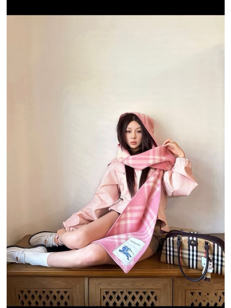Burberry Pink Plaid Hooded Scarf Shawl - Luxe Wool, Dual-Wear Elegance