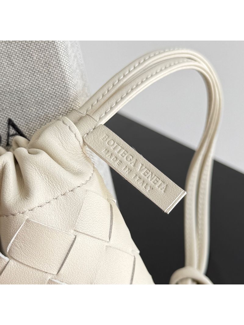 Bottega Veneta Micro Dustbag Drawstring Pouch in Intrecciato Calfskin Leather Sea Salt 843903