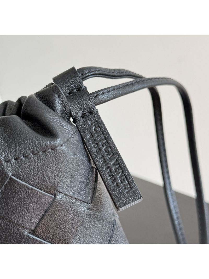 Bottega Veneta Intrecciato Mini Drawstring Pouch Charm in Woven Leather Black