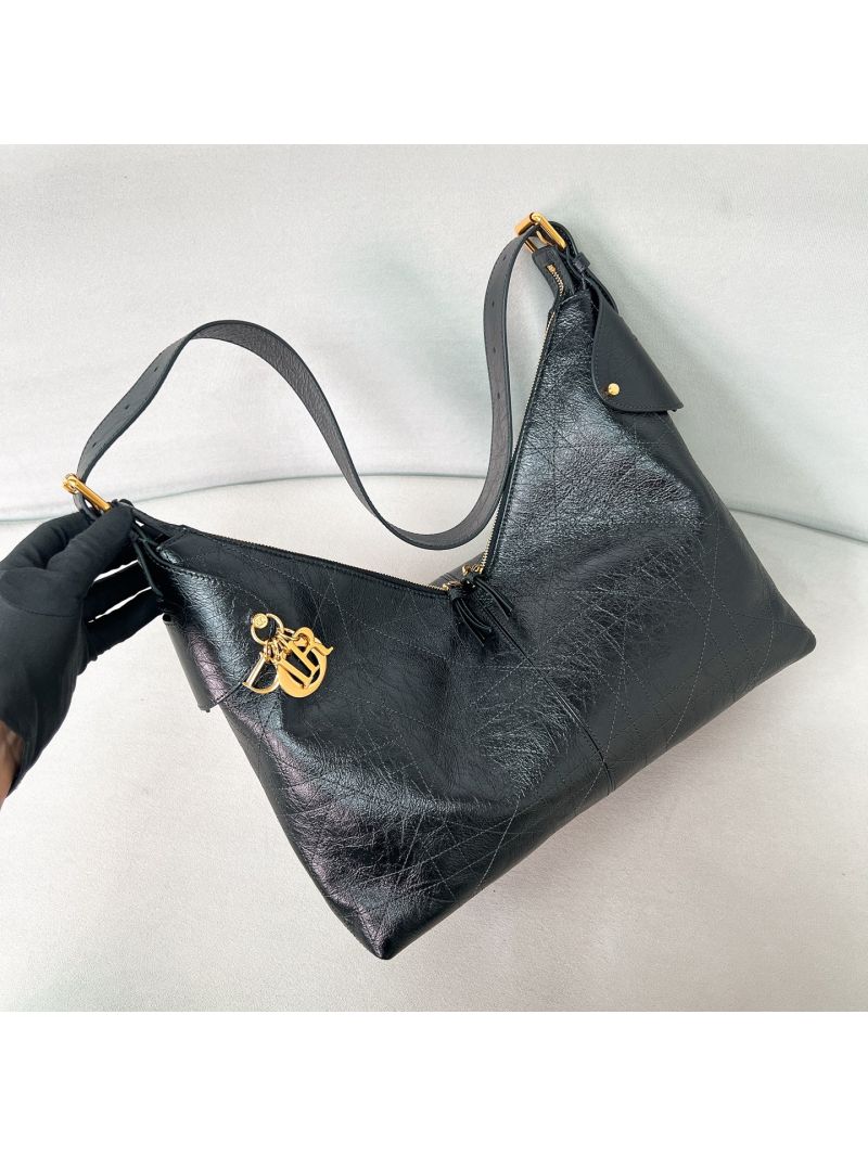 Dior Large D-Voyage Bag in Macrocannage Crinkled Calfskin Black M2847UNGW_M900