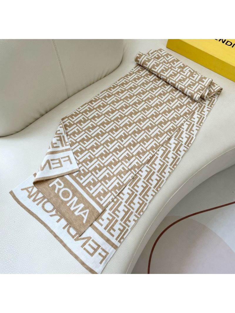 Fendi Beige Cashmere Scarf with Iconic FF Pattern - Luxurious & Rare