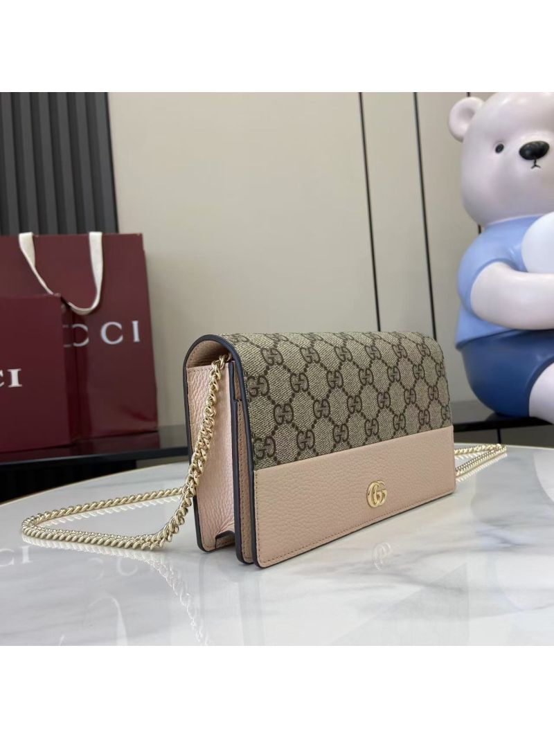 Gucci GG Marmont Bicolor Wallet On Chain in Light Pink Leather and GG Supreme Canvas 497985