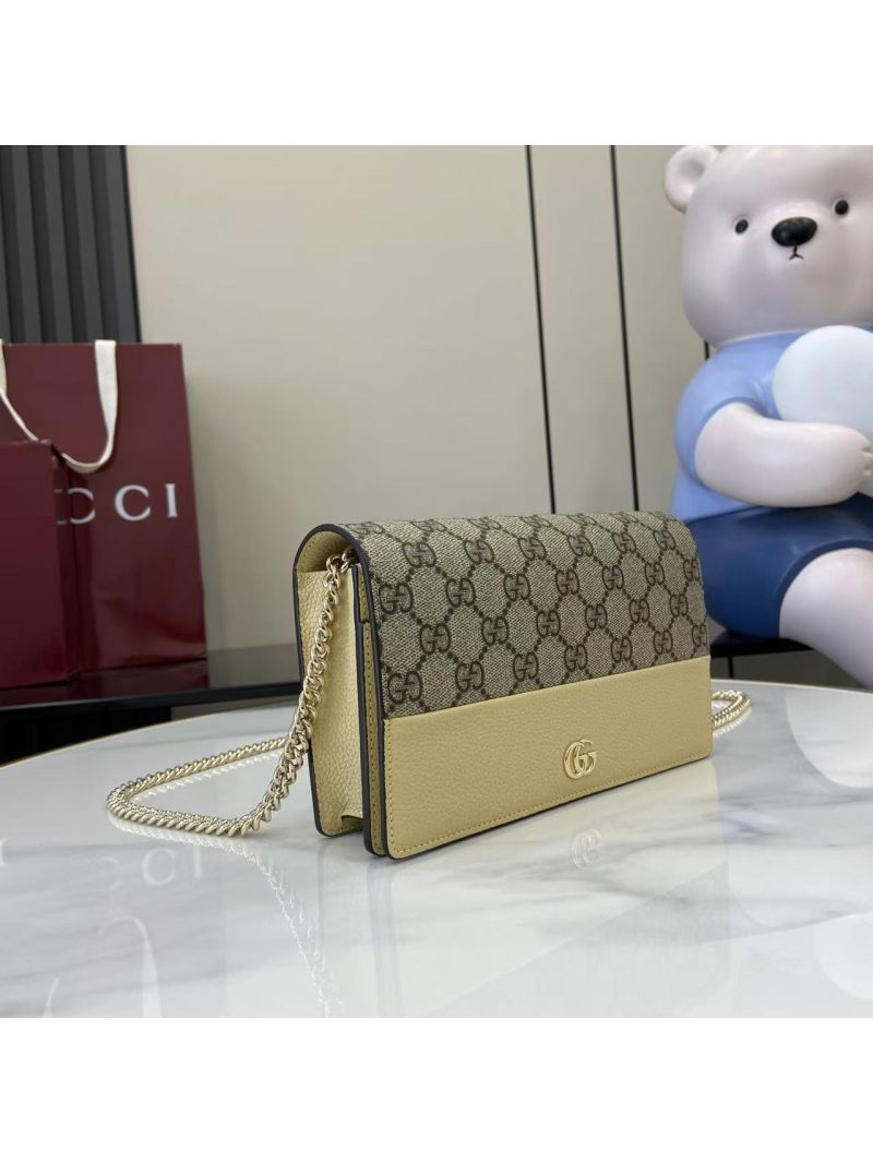 Gucci GG Marmont Bi-Color Wallet on Chain in GG Supreme Canvas Light Yellow 497985