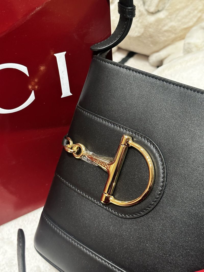 Gucci Horsebit 1955 Small Bucket Bag in Smooth Leather Black 602118
