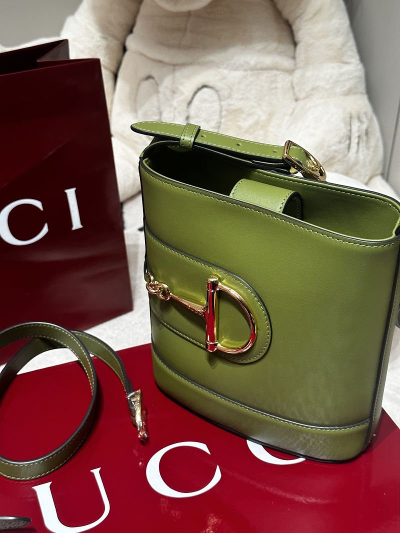 Gucci Horsebit 1955 Small Bucket Bag in Green Leather 602118