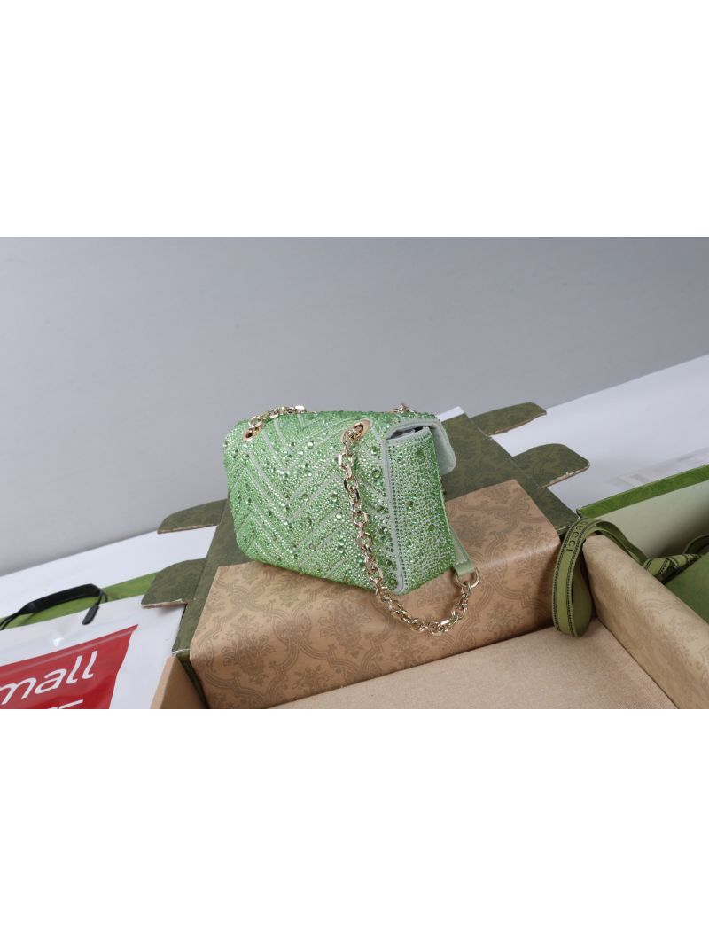 Gucci GG Marmont Crystals Small Shoulder Bag in Pale Mint Green Nubuck Leather 735628