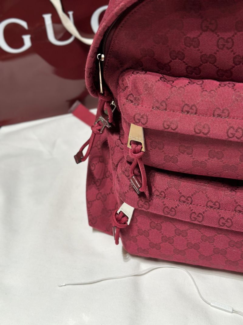 Gucci GG Canvas Multi-Pocket Backpack in GG Canvas Rosso Ancora 771234 FAD6Y 6511
