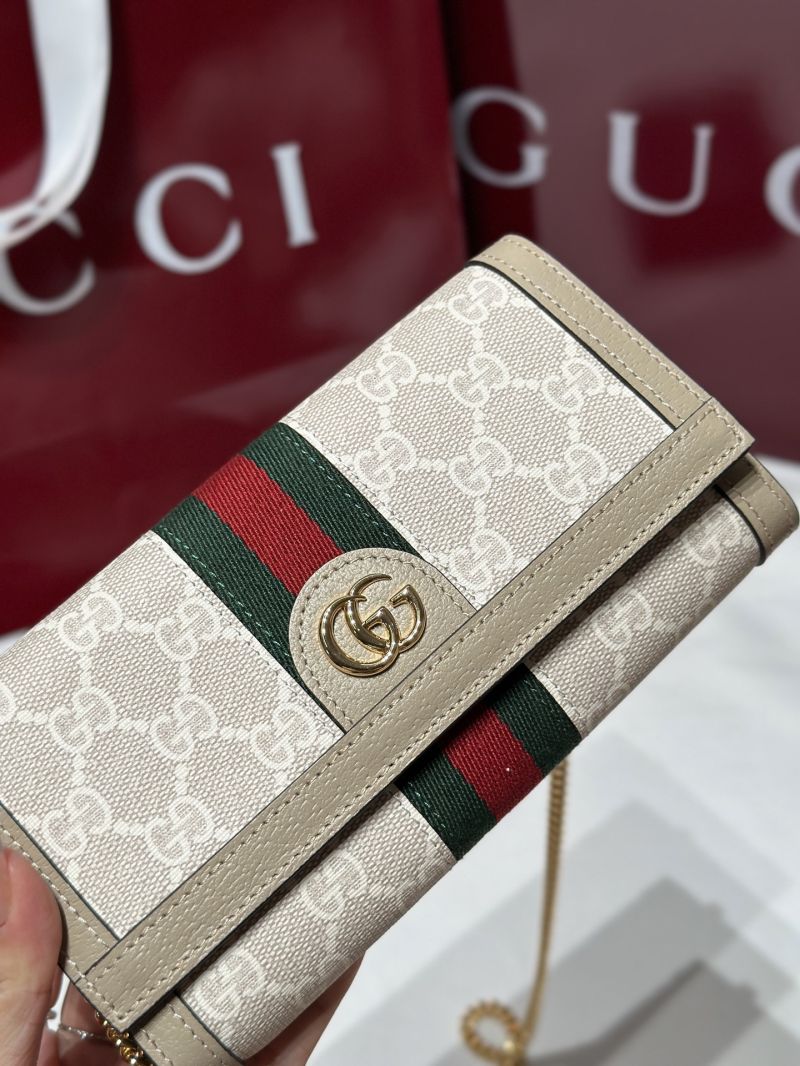 Gucci Ophidia Wallet with Chain in GG Supreme Canvas Oatmeal 772309