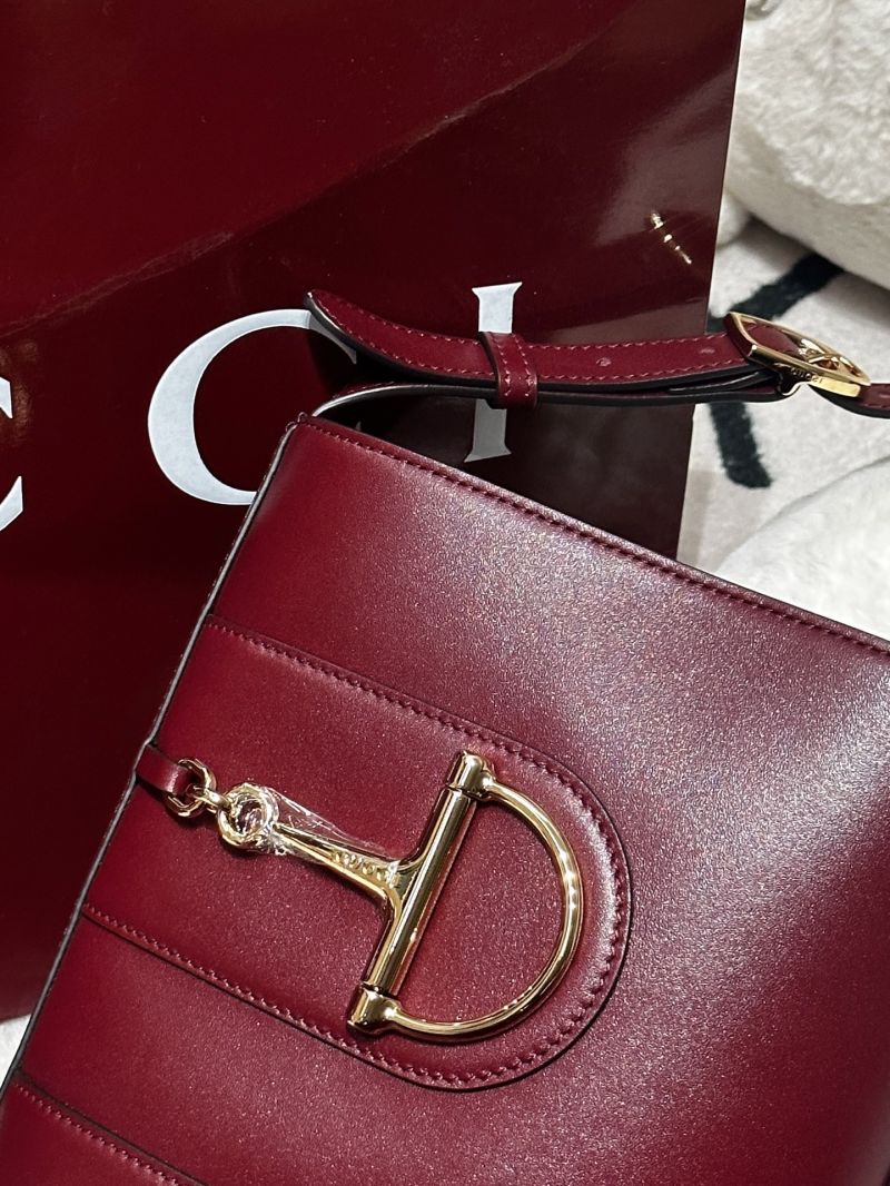 Gucci Horsebit 1955 Small Bucket Bag in Rosso Ancora Leather Red 785002