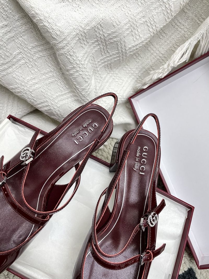 Gucci Slingback Pump with Crystal Double G in Rosso Ancora Patent Leather 785125