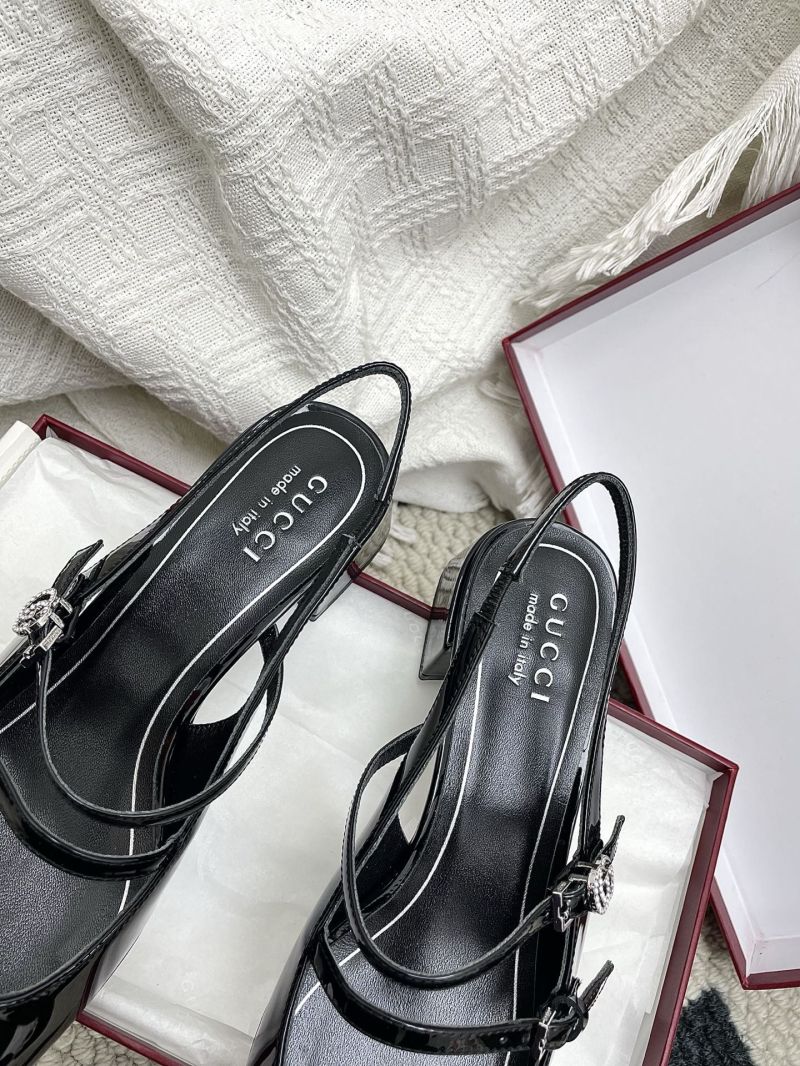 Gucci Women's Slingback Pump with Crystal Double G in Black Patent Leather 785863 BNC00 1000