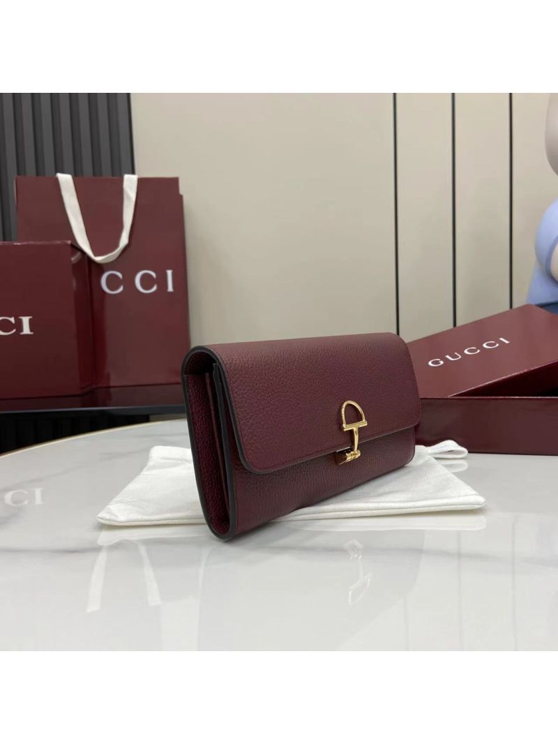 Gucci Half Horsebit Wallet on Chain in Grained Leather Ancora Red 828147