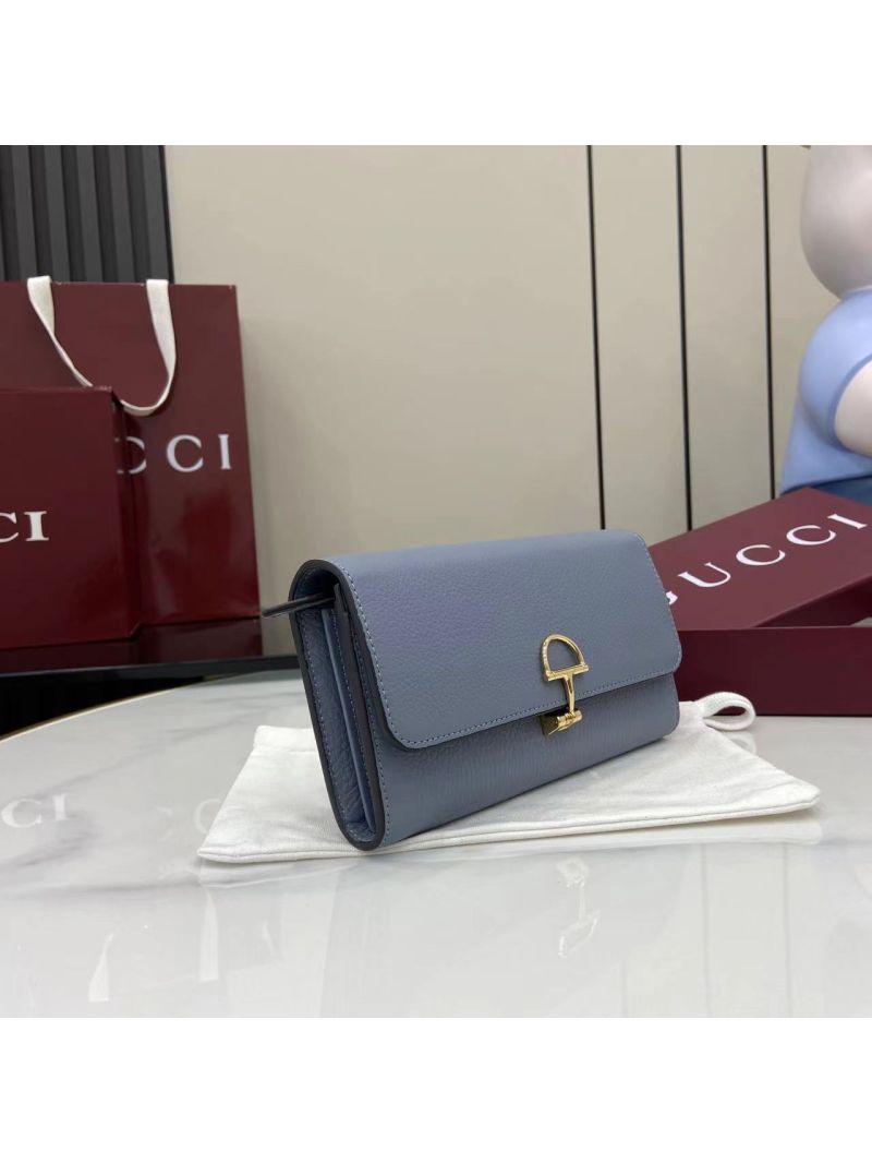 Gucci Softbit Half-Horsebit Wallet on Chain in Grained Leather Light Blue 828147