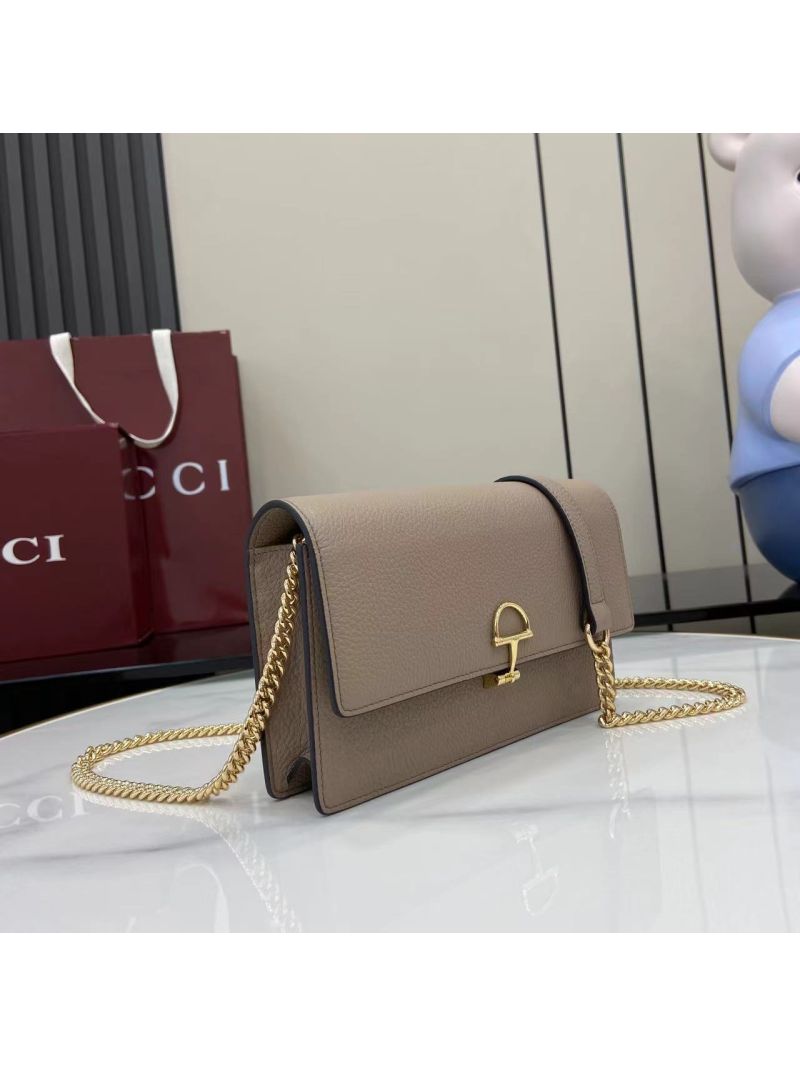 Gucci Half Horsebit Wallet on Chain in Dusty Pink Soft Grainy Leather 837373