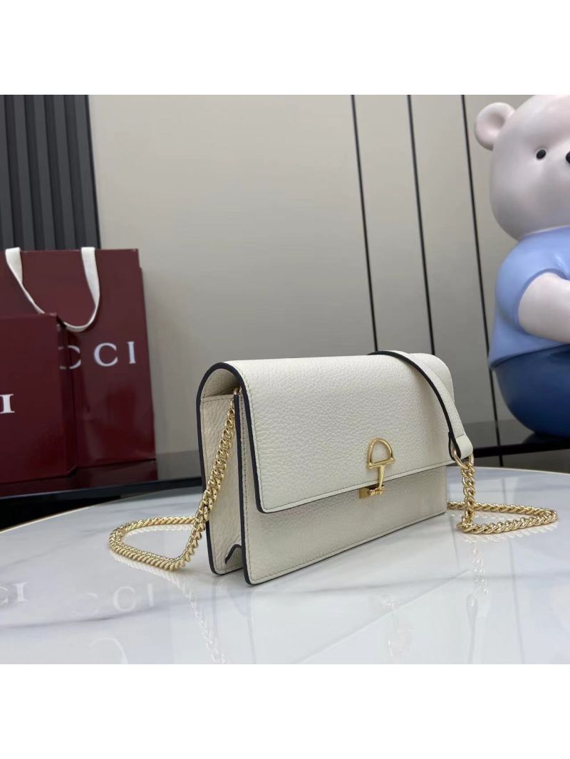 Gucci Half Horsebit Softbit Shoulder Bag in Grained Leather White 837373