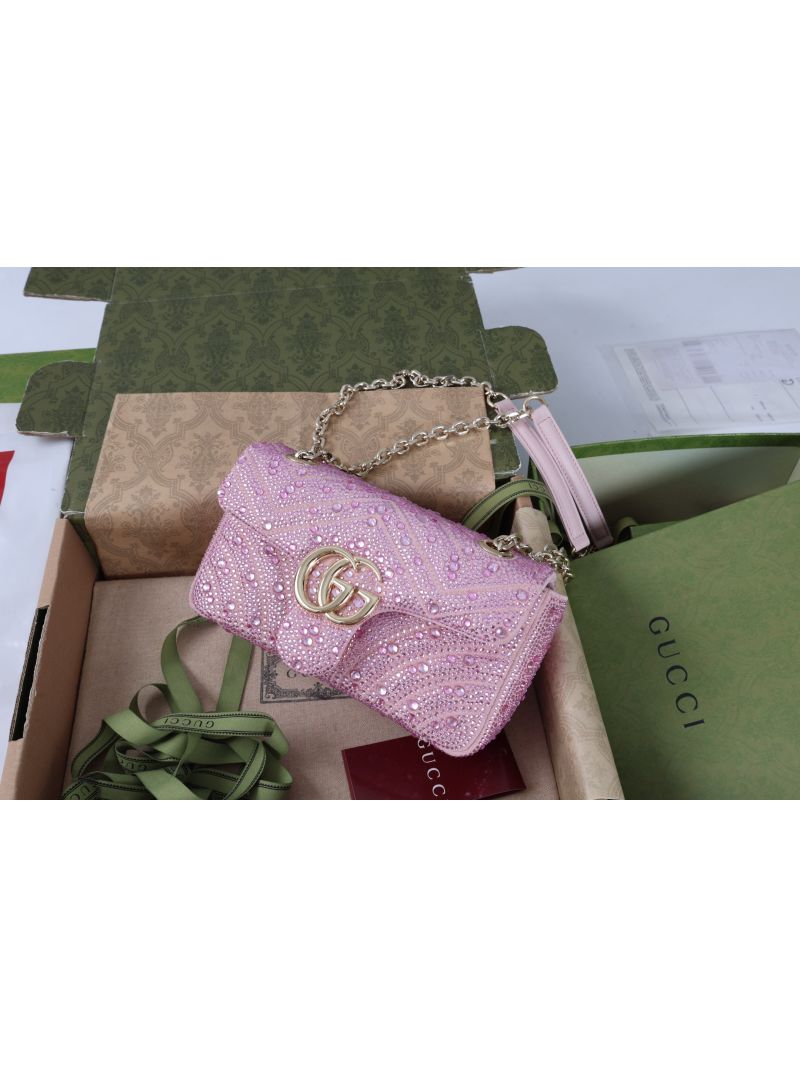 Gucci GG Marmont Crystals Small Shoulder Bag in Nubuck Leather Light Pink 841290