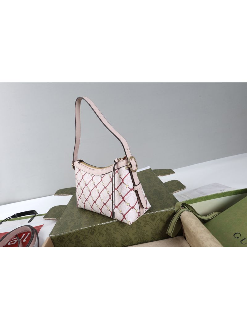 Gucci GG Emblem Small Shoulder Bag in GG Coated Fabric Light Pink 847450
