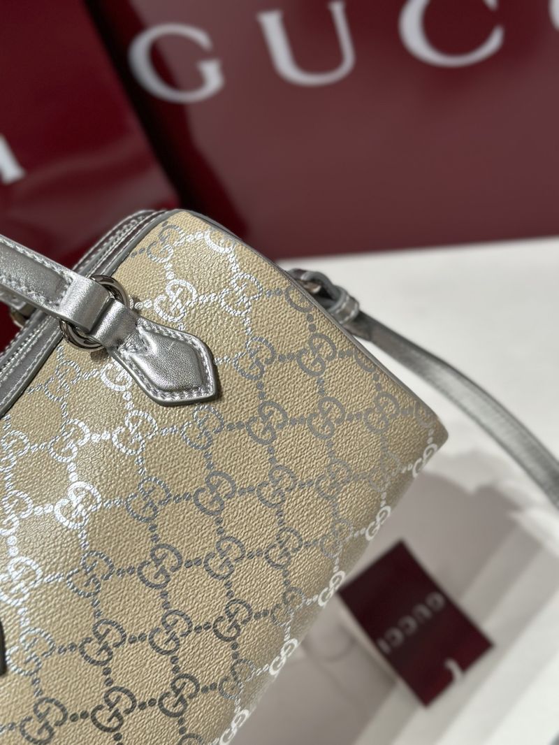 Gucci GG Emblem Small Boston Bag in GG Silver/Beige 848889