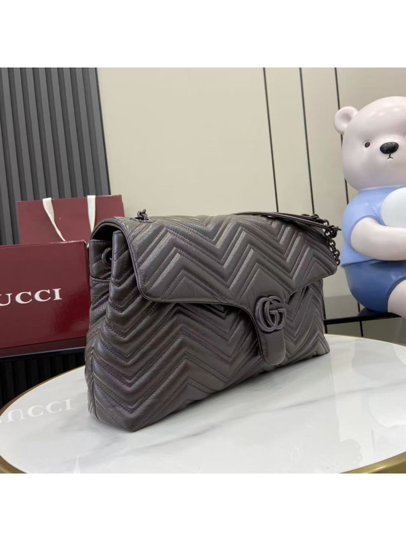 Gucci GG Marmont Large Shoulder Bag in Matelassé Chevron Leather Dusty Grey 850659 AAFS1 1242