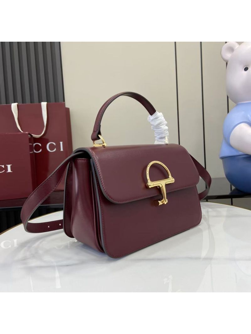 Gucci Siena Medium Top Handle Bag in Smooth Leather Ancora Red 855535