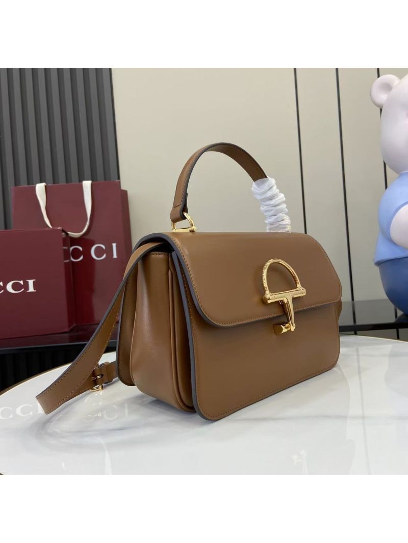 Gucci Siena Medium Top Handle Bag in Smooth Leather Brown 855535