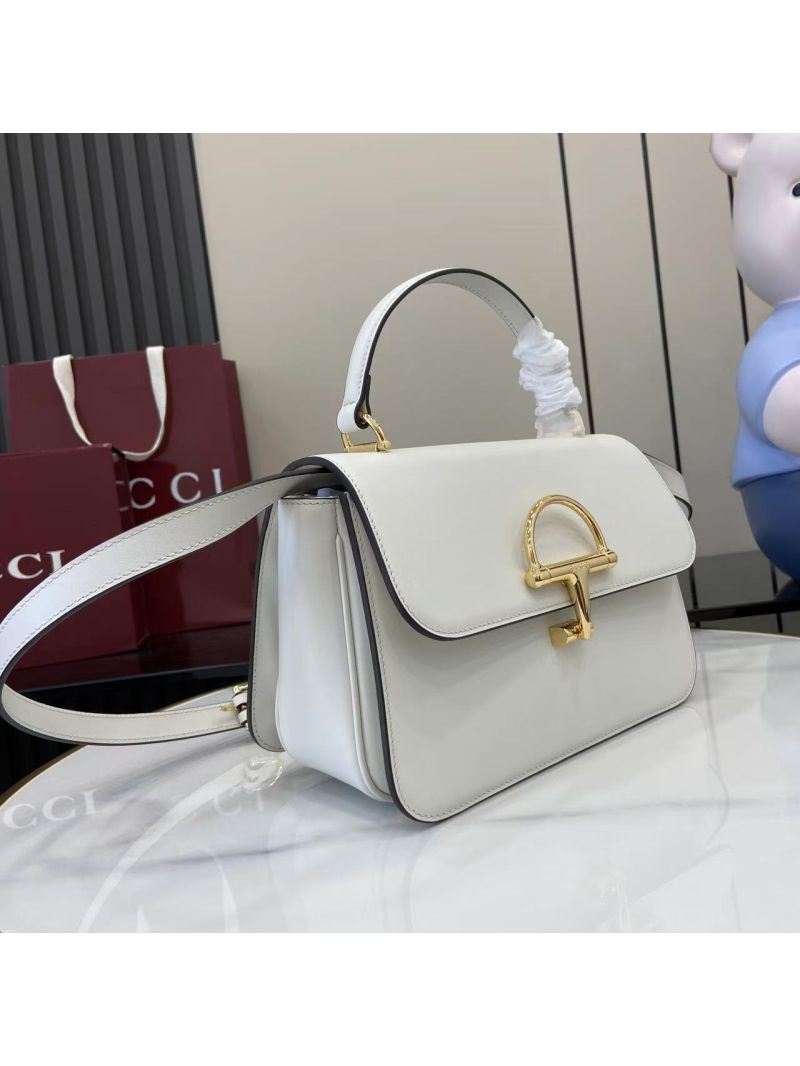 Gucci Siena Medium Top Handle Bag in White Leather 855535