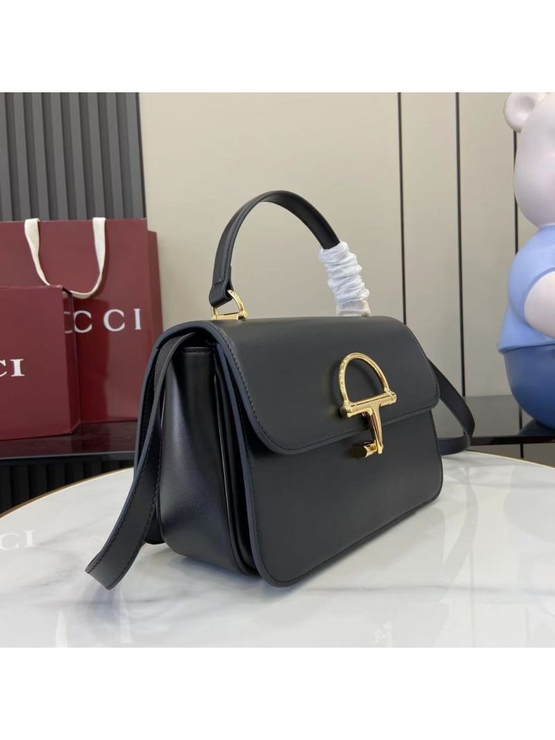 Gucci Siena Medium Top Handle Bag in Black Smooth Leather 855535 AAFKB 1000