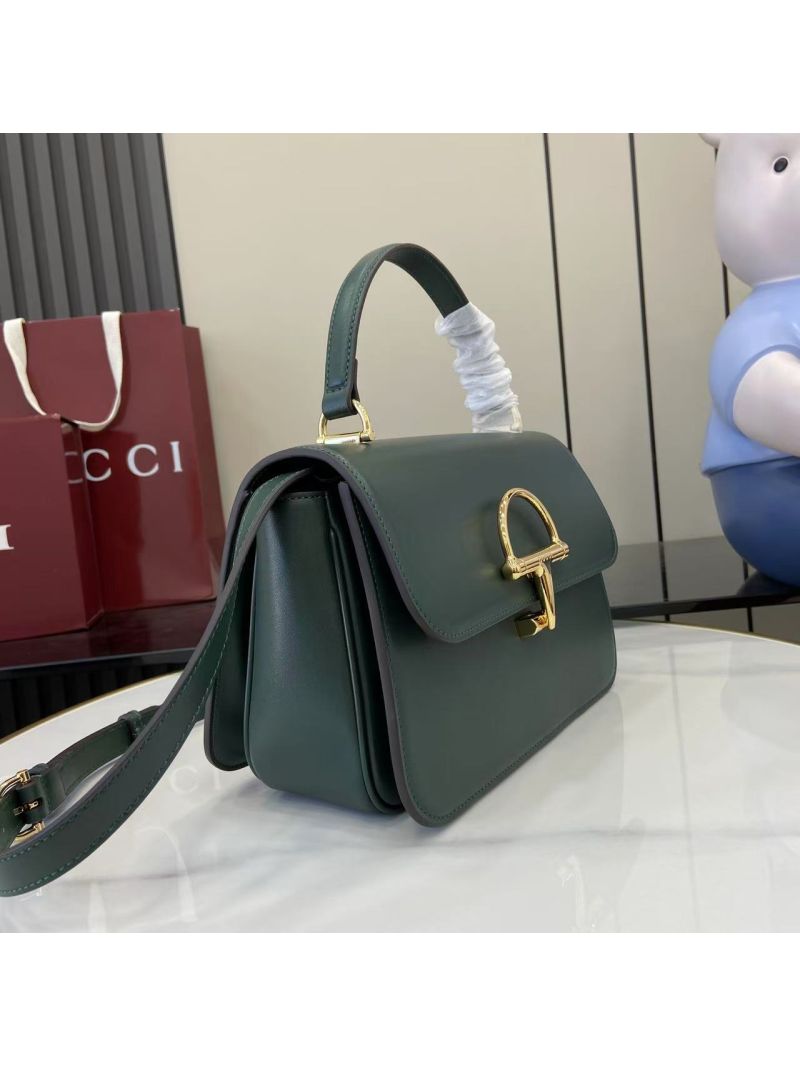 Gucci Siena Medium Top Handle Bag in Shiny Leather Green 855535 AAFKB 3154